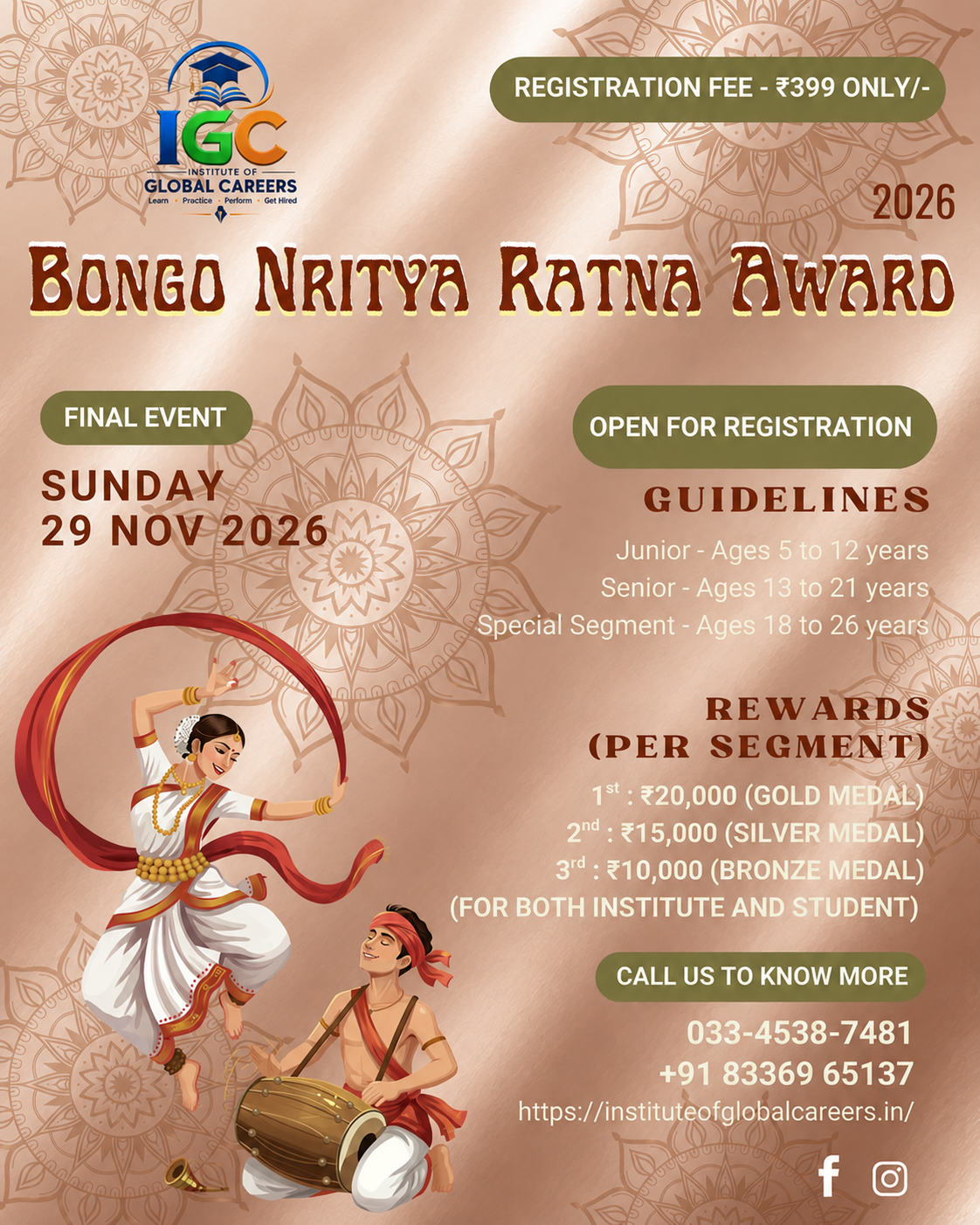 IGC Bongo Nritya Ratna Award — Open for Registration, Final Event Sunday 29 Nov 2026